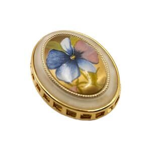 Vintage Hand Painted Floral Brooch, 2" Tall